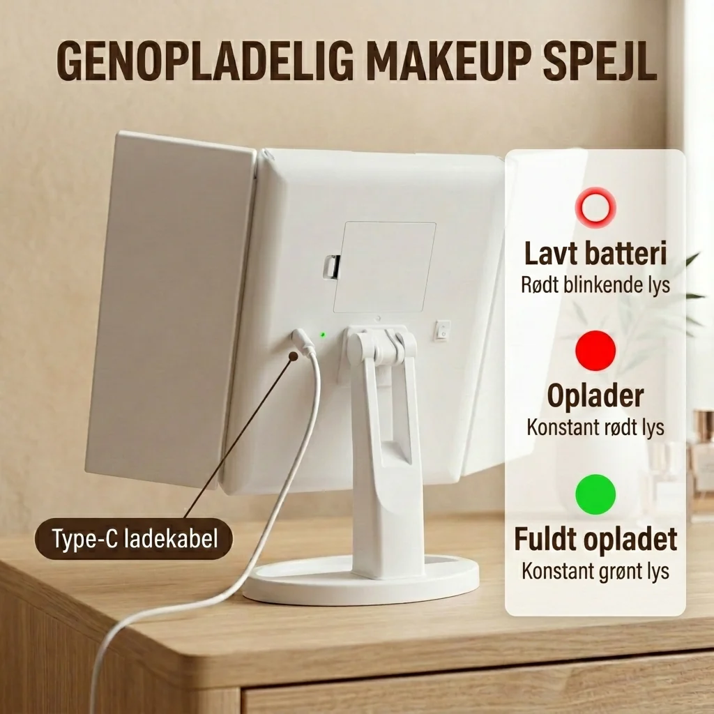 Genopladelig Makeup Spejl med LED-lys og 5x Forstørrelse - Image 3