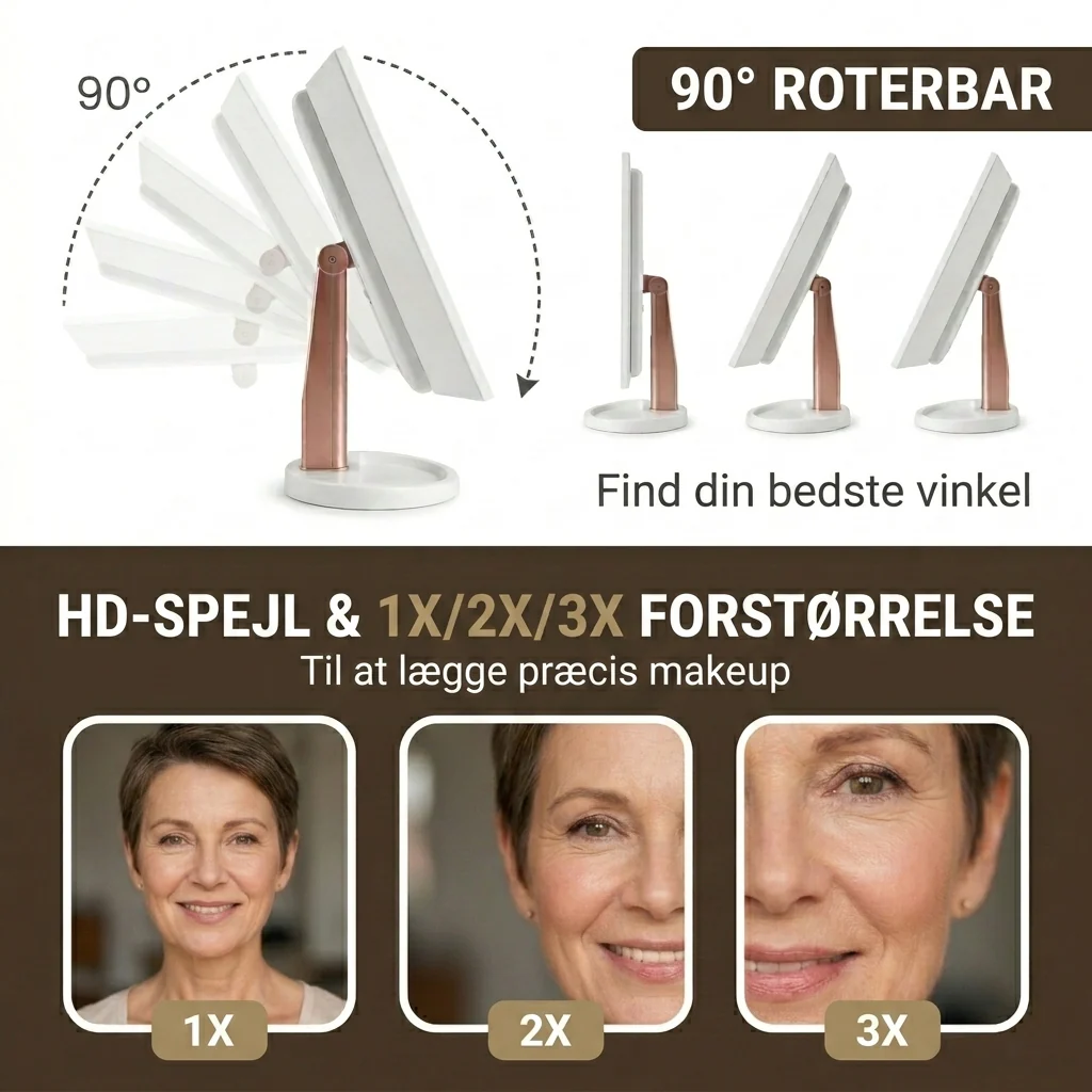 Genopladelig Makeup Spejl med LED-lys og 5x Forstørrelse - Image 9