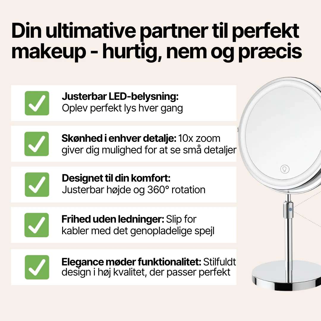 LumiGlow Pro Intelligent makeupspejl med justerbart LED-lys og 10x forstørrelse - Image 2