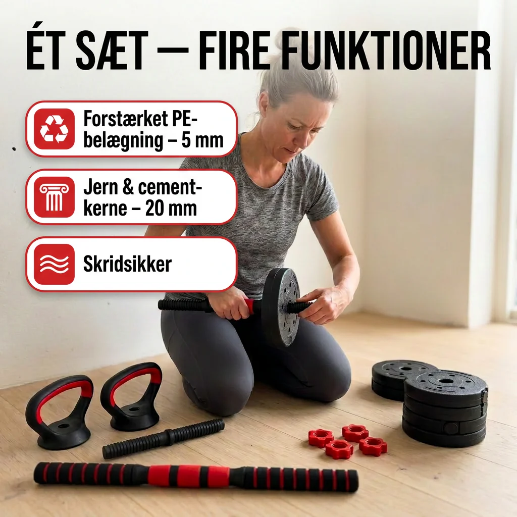 Multi-vægt Sæt 4-i-1 — Håndvægte, Kettlebell, Stang & Push-up Greb - Image 3
